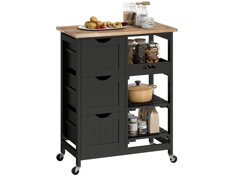  Desserte de cuisine à roulettes 3 tiroirs plateau amovible noir 67 x 37 x 85,5 cm  - Conforama A