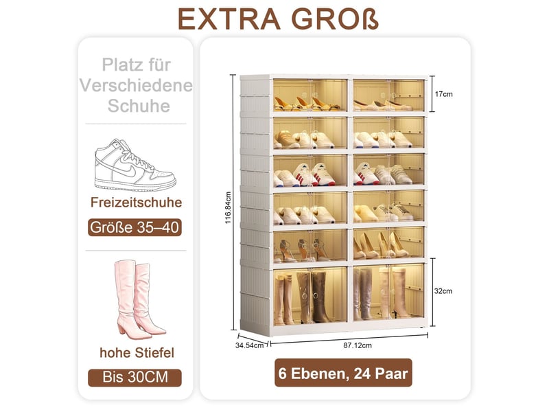  Armoire à chaussures rangement modulable rangement chaussures structure pliable en polypropylène 6 niveaux porte semi-transparente magnétique capacité de 24 paires espace dédié aux bottes roulettes dissimulées et montage sans ou…  - Conforama C
