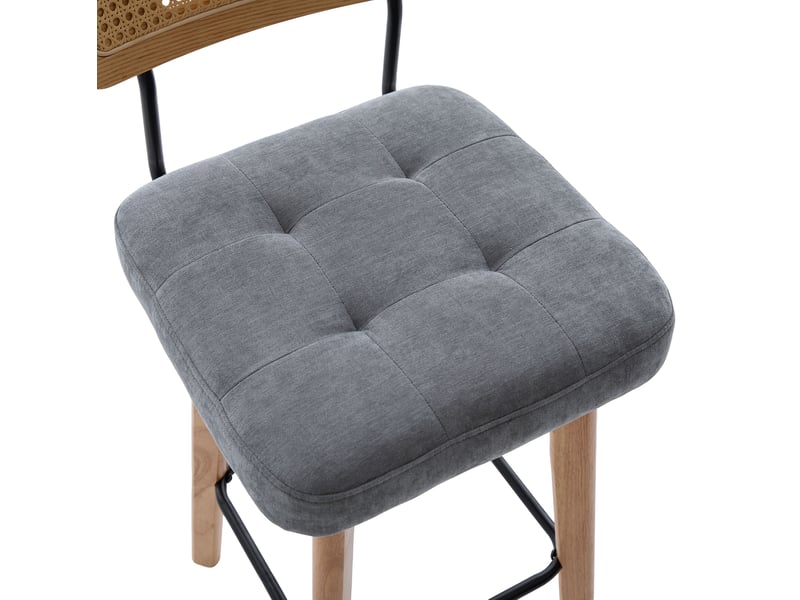  Lot de 2 tabourets de bar pivotants 360° en chenille grise et rotin 51x44x96 cm  - Conforama R