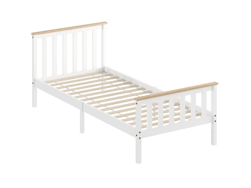  Elvmi cadre de lit simple en bois massif de pin blanc avec lattes, rangement sous le lit et design naturel pour chambre moderne  - Conforama A