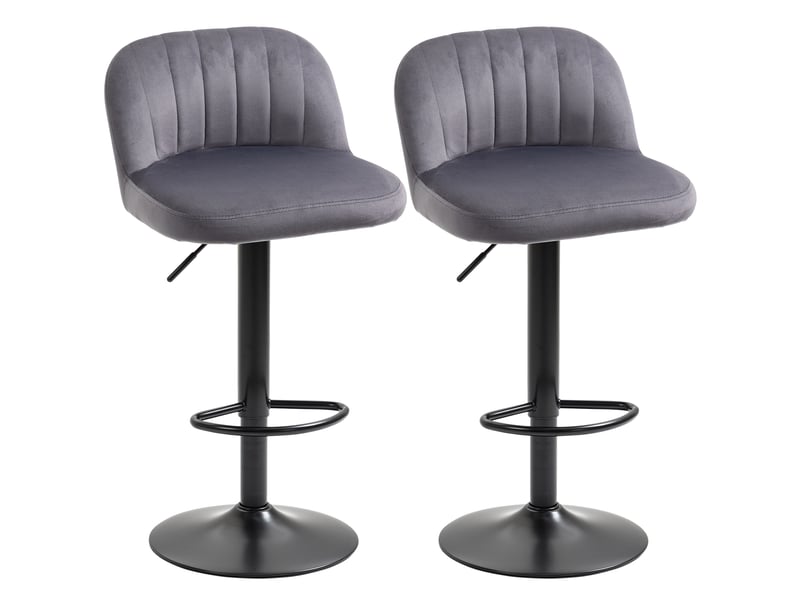  Lot de 2 tabourets de bar design contemporain avec repose-pieds hauteur réglable et pivotant gris  - Conforama A