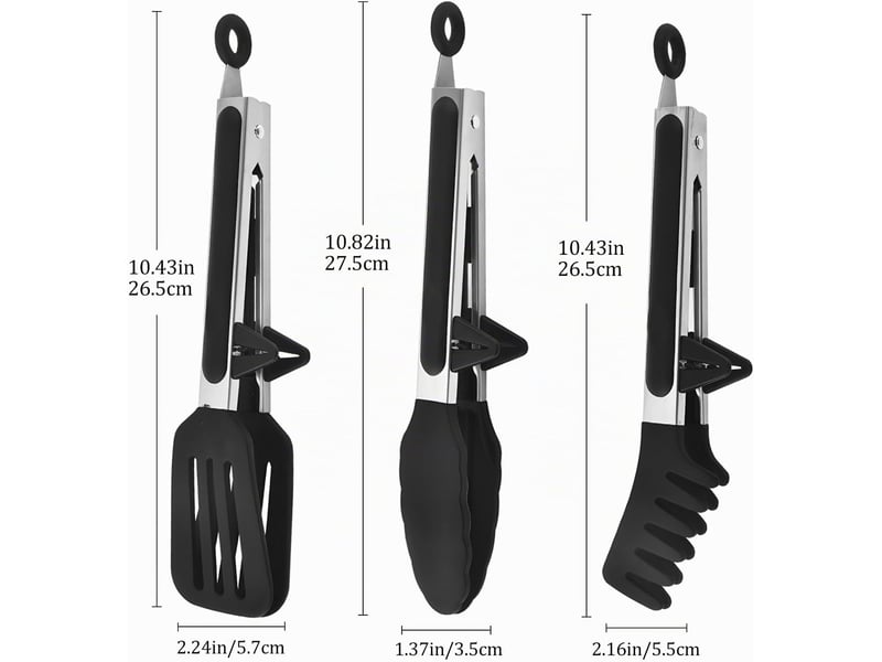  Pince cuisine inox, lot de 3 pince alimentaire avec embouts en silicone résistantes à la chaleur et poignée antidérapante pour salade, barbecue CSTY-0010098TY - Conforama B