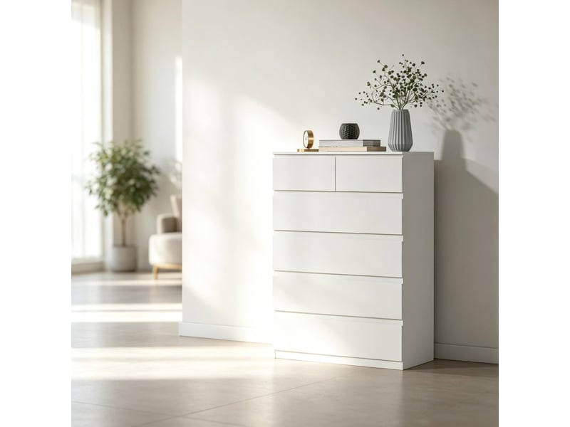 Commode 6 tiroirs blanche avec rangements de tailles mixtes cravdom - Conforama D