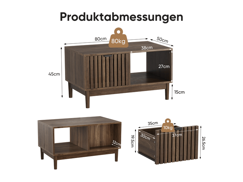  Table basse avec niche, étagères ouvertes et pieds en bois massif, style moderne, pour salon, 80 × 50 × 45 cm  - Conforama D