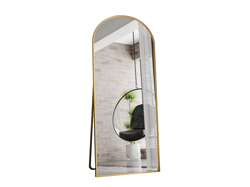 Miroir sur pied - 180 x 80 cm - or - miroir plein pied arqué extra-large en verre trempé, cadre en alliage d'aluminium - Conforama A