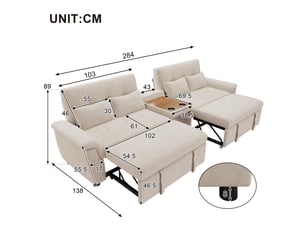 Canapé panoramique beige en chenille, 284 × 138 × 89 cm, avec couchage, pour salon et charge max. 150 kg