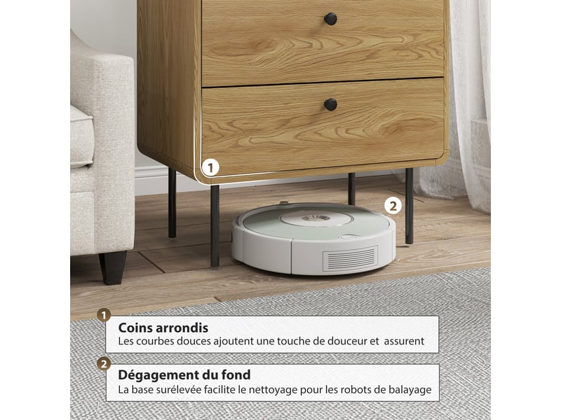  Commode 4 tiroirs, meuble de rangement étroit avec pieds en acier, coins arrondis, chêne, 60 x 39 x 91,5 cm  - Conforama E
