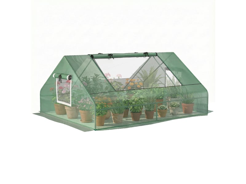 Petite serre pour la culture de plantes avec 4 fenêtres enroulables, structure en acier et bâche en pe résistante aux uv, 180 x 140 x 80 cm, verte - Conforama A