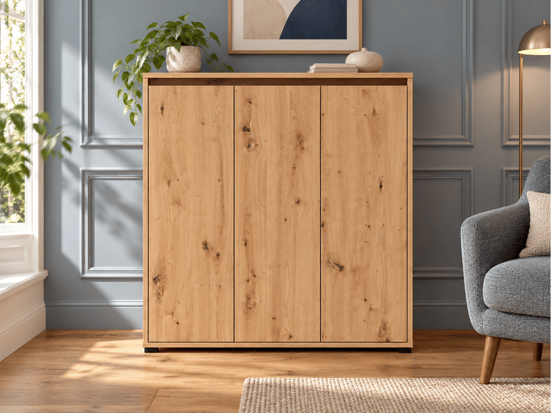  Armoire meuble à chaussures 3 portes coloris chêne artisan - longueur 103 x profondeur 34 x hauteur 108,3 cm  - Conforama E