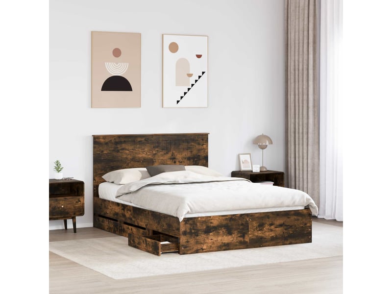 Lit double- lit adulte - cadre de lit chêne fumé 135 x 190 cm bois ingénierie - Conforama B