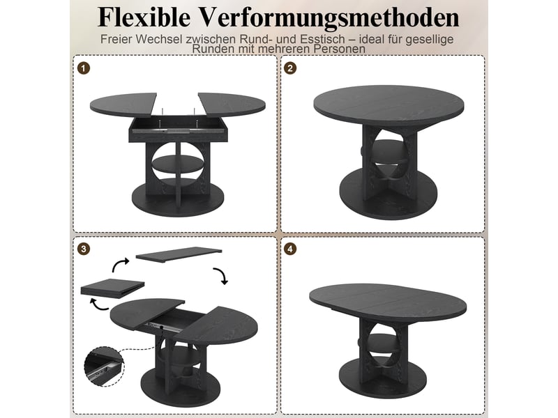 110–150 noir table à manger extensible avec rangement, design moderne, structure fonctionnelle pour cuisine et salle à manger - Conforama D
