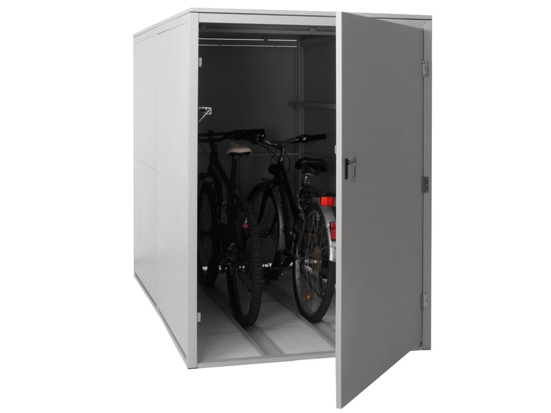 Garage à vélos double abri métallique verrouillable avec rails 160 x 113 x 209 cm en fer gris clair 04_0006964 - Conforama B