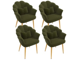 Lot de 4 fauteuils de salle à manger 64x65,5x85 cm avec dossier pétale vert et pieds dorés