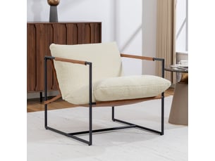 Fauteuil d'appoint en tissu bouclette et acier crème 77x91x80 cm