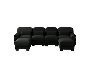 Canapé d’angle 4 places en u, avec 2 poufs, structure avec armature, assise spacieuse et profonde, velours côtelé doux, 336 × 161 × 94 cm, noir