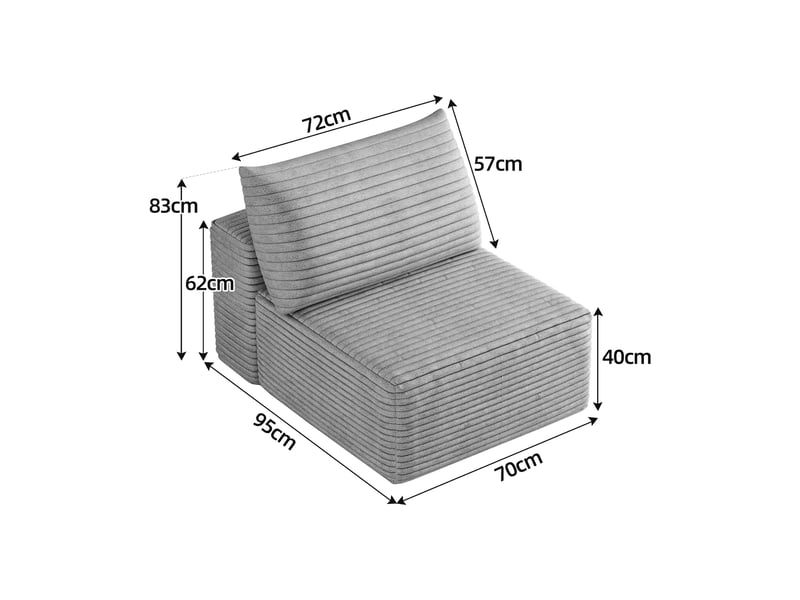  Fauteuil fixe 1 place gris en tissu effet velours côtelé 70 x 95 x 83 cm, sans montage, pour salon W3428P516158 - Conforama C