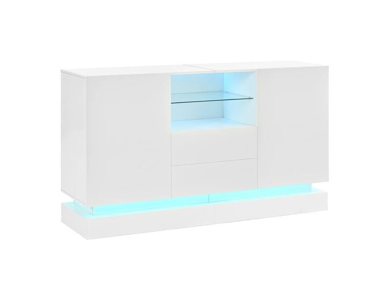 Buffet 140x40x80 cm avec éclairage led contrôlable par application en panneau de particules blanc - Conforama A