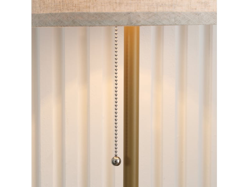  Lampe de pied salon avec abat-jour en lin, interrupteur à chaîne, pied en acier, blanc crème  - Conforama D