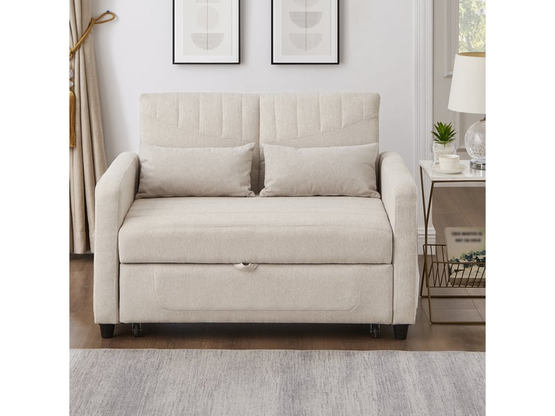  Canapé convertible 2 places beige, canapé lit extensible en tissu, dossier inclinable sur 3 positions  - Conforama R