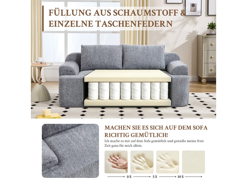  Canapé convertible 2 places à assise basse avec coussins amovibles  - mousse et ressorts, tissu côtelé - gris  - Conforama E