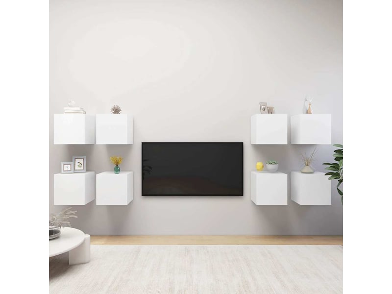  Lot de 8 meuble tv mural, meuble tv suspendu blanc 30,5x30x30 cm  - Conforama B