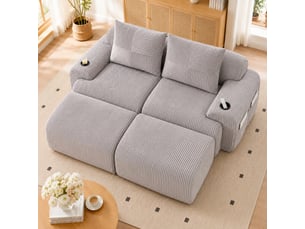 Canapé modulable, canapé de salon, gris clair, porte-gobelets, mobilier pour espace de vie, en velours tricoté