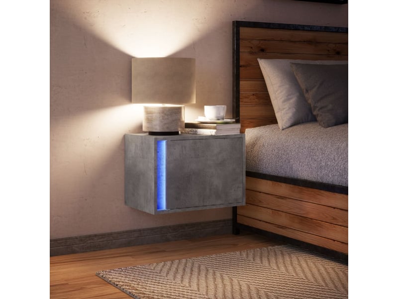  Table de chevet - cabinet de chevet - table de nuit murale avec lumières led gris béton  - Conforama D