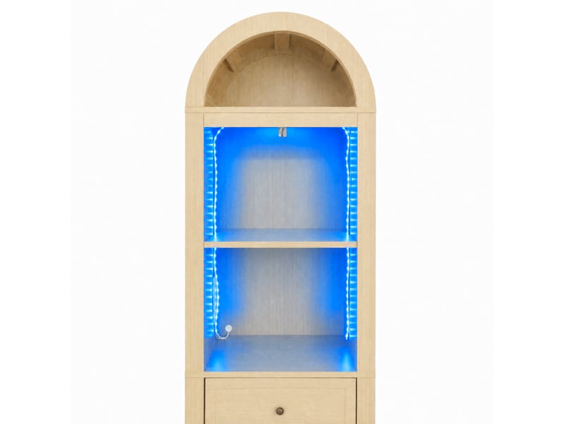  Armoire haute de salle de bain 40 x 30 x 163 cm en mdf bois clair, led rgb, tiroir et porte réversible  - Conforama D