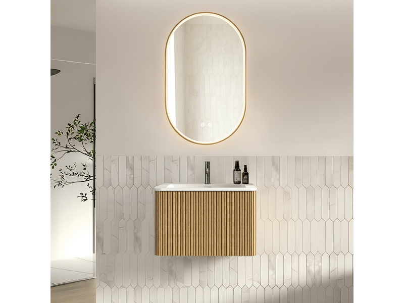  Ensemble meuble salle de bain avec miroir led - meuble vasque suspendu 60 cm antibuée  - Conforama E