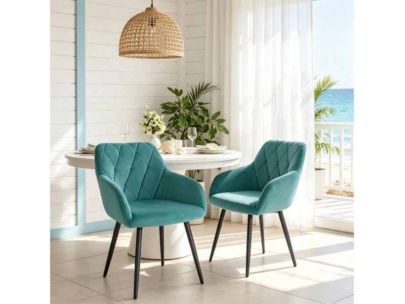  Chaise de salle à manger en velours bleu sarcelle avec accoudoirs, 79 cm  - Conforama D