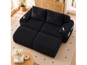 Modular sofa for 2 people (with 2 footstools), freely combinable, including cupholder and side storage pocket, ideal for living room, family room and other rooms