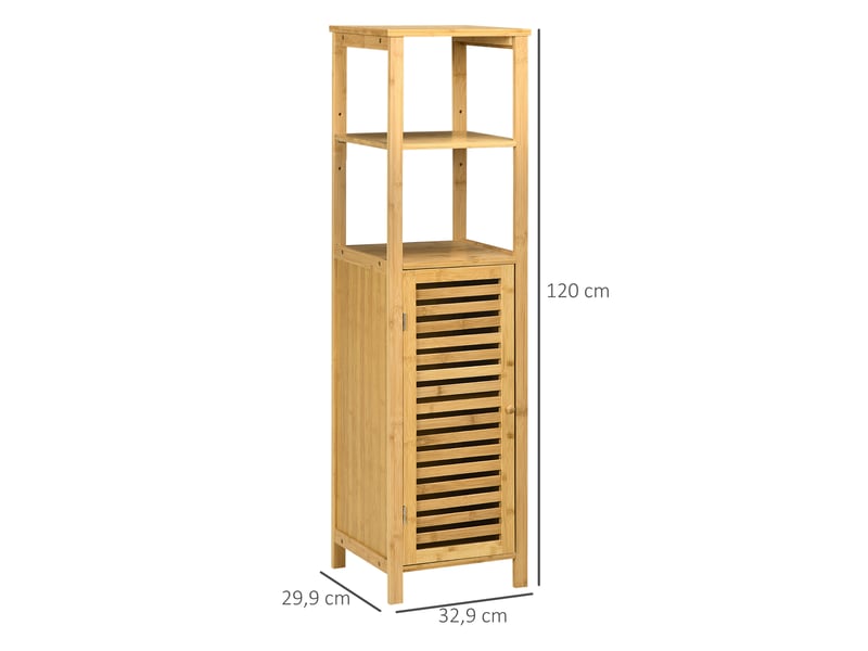 Meuble colonne salle de bain en bambou 2 étagères ouvertes et placard, bois naturel, 32,9 x 29,9 x 120 cm  - Conforama C
