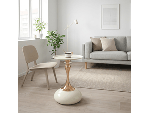Table d'appoint ronde 38 cm, coloris blanc et or, style compact pour petits espaces, acier carbone