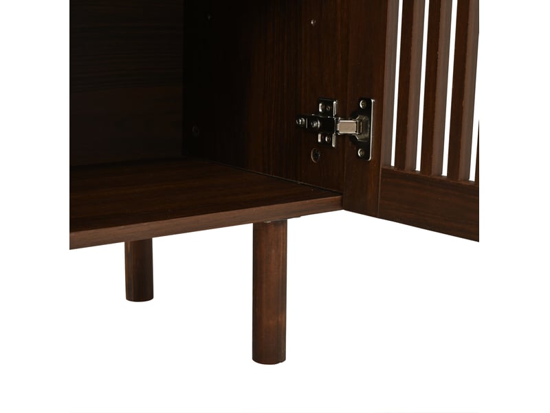 Buffet bas 140 x 35 x 71 cm noyer mdf, 4 tiroirs et 2 portes à lamelles pour salon et salle à manger - Conforama E