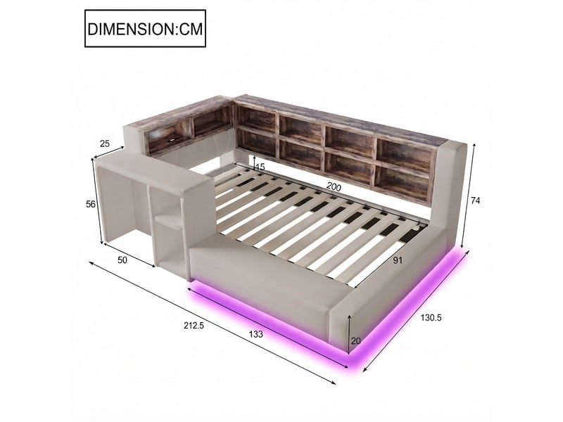  Petit meuble de rangement, 210x116x74 cm, éclairage led, ports de charge, gris LDU00645AAG-conf-NEW - Conforama D