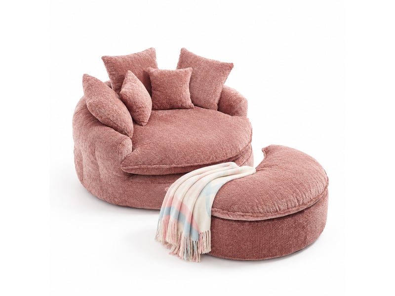  Fauteuil lounge avec repose-pieds et coussins rose evryae  - Conforama A