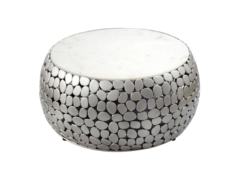 Finebuy table basse design ronde 66 cm en aluminium et plateau en marbre blanc argente - table de salon alu - table de canapé métal - table d'appoint salon - fait main  - Conforama A