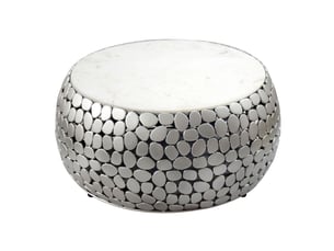 Finebuy table basse design ronde 66 cm en aluminium et plateau en marbre blanc argente - table de salon alu - table de canapé métal - table d'appoint salon - fait main