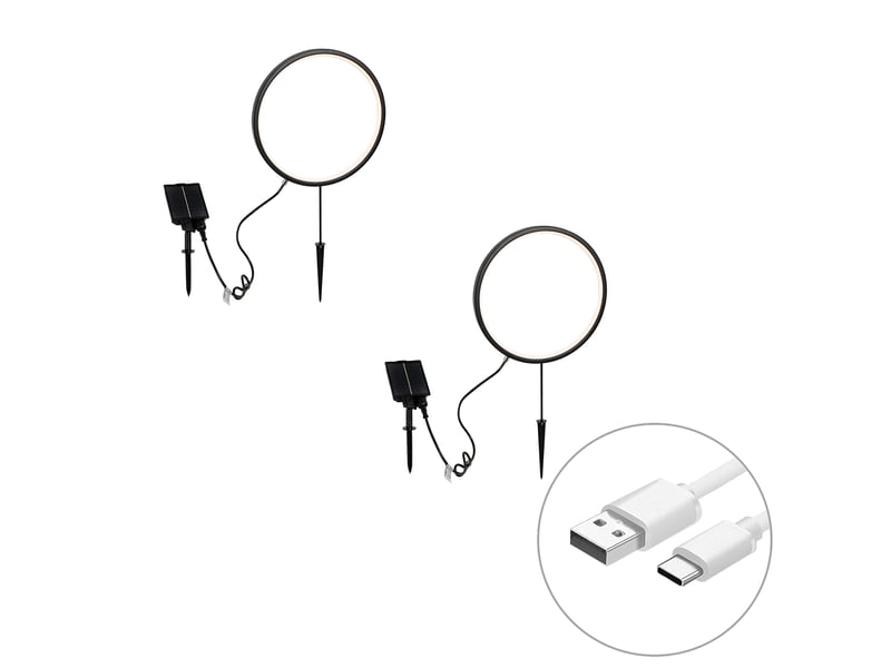  Lot de 2 lampes à piquet noires 60 cm avec led rechargeable et solaire ip65 - adalind  - Conforama A