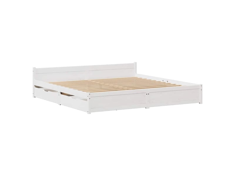  Lit double- lit adulte -  cadre de lit sans matelas blanc 180x200 cm bois massif de pin  - Conforama B