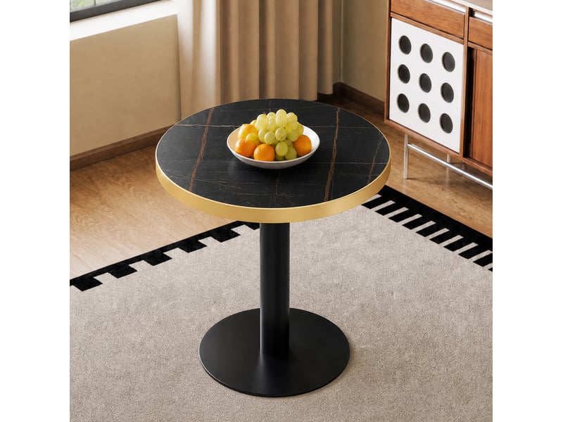  Table d'appoint ronde ø60 cm effet marbre noir, métal noir et bord doré  - Conforama D