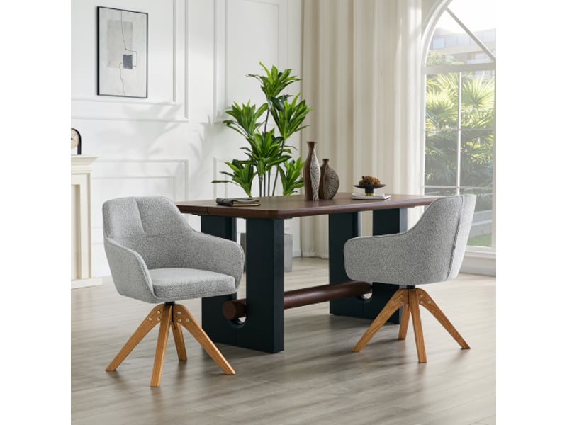  Chaise pivotante 360° pour salle à manger bois massif gris – lot de 2, assise mousse, dossier ergonomique, chic moderne  - Conforama D