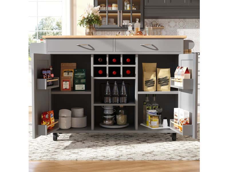  Îlot de cuisine mobile 102x45x92 cm avec rangement, mdf et métal, gris  - Conforama D