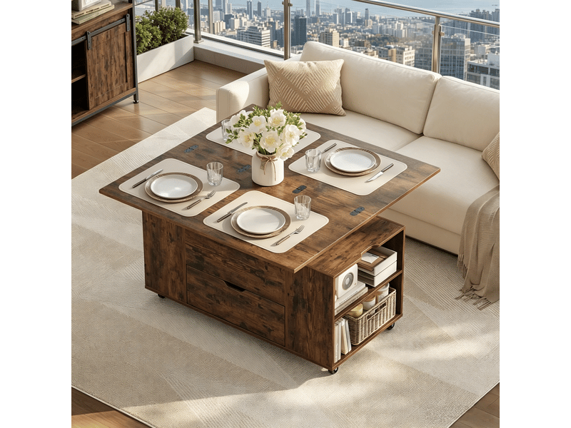 Table basse mobile à plateau relevable, roulettes verrouillables, bureau et petite table à manger - Conforama B