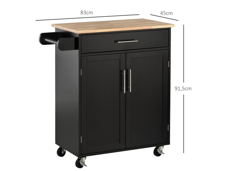  Desserte de cuisine à roulettes avec tiroir et placard noir et naturel 83 x 45 x 91,5 cm  - Conforama C