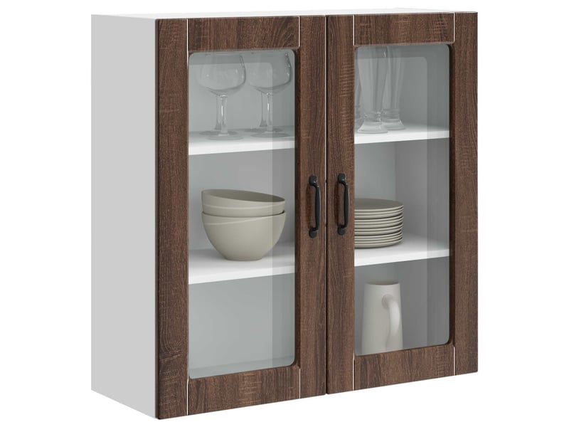 Meuble mural de cuisine, cabinet en verre mural chêne brun 80x31x80cm shl9325  - Conforama C