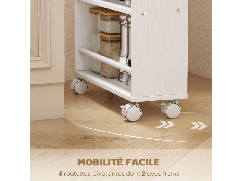  Desserte à roulettes à 4 niveaux avec poignée blanc 45 x 15 x 91 cm  - Conforama E