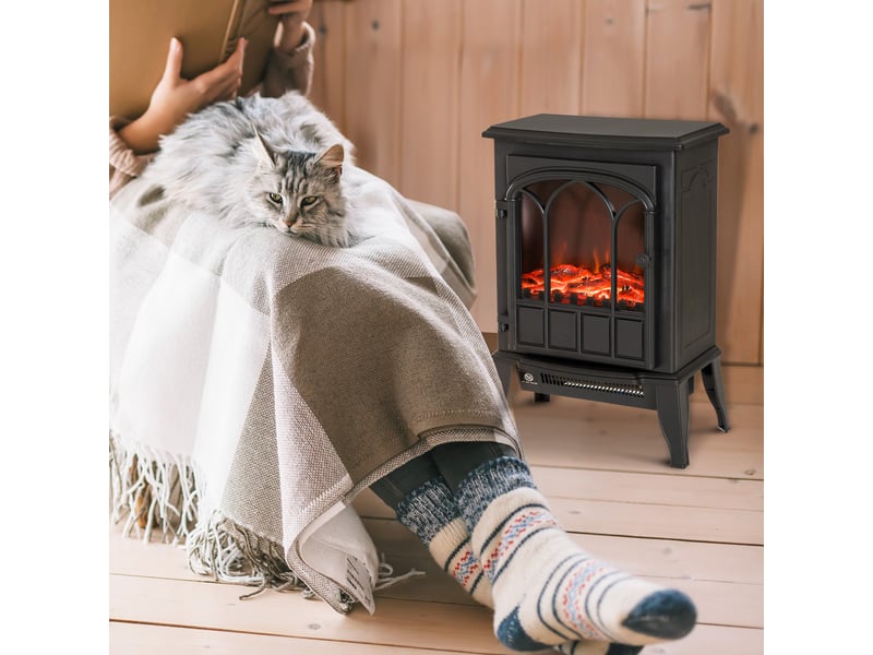  Cheminée électrique sur pied 10002000 w, fausse cheminée décorative avec effet flamme led, protection contre la surchauffe, zone de couverture 15-30 m², noir  - Conforama B