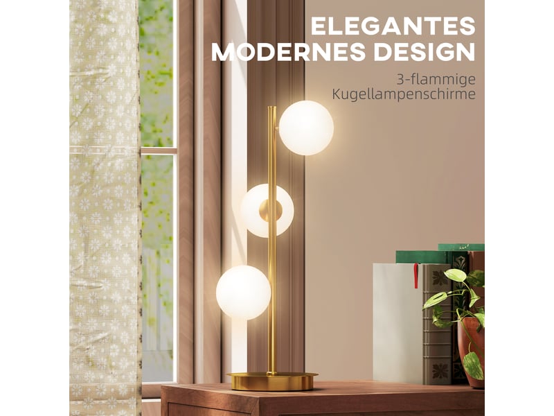  Lampe de table à 3 abat-jour globe, avec base stable en acier, douilles g9, 24 x 24 x 53 cm, laiton  - Conforama D