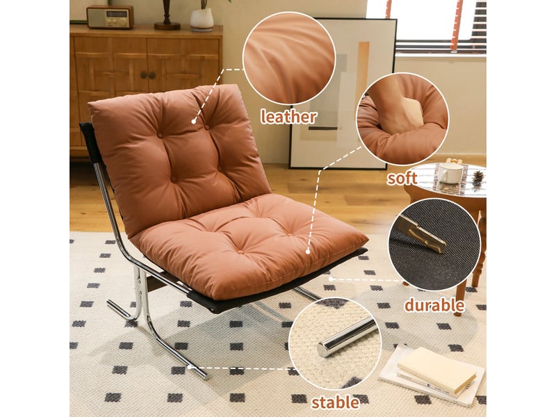  Fauteuil d'accent 72.2x84.1x84.6cm – lounge chair style barcelona sans accoudoirs avec coussin amovible – cuir - marron  - Conforama D